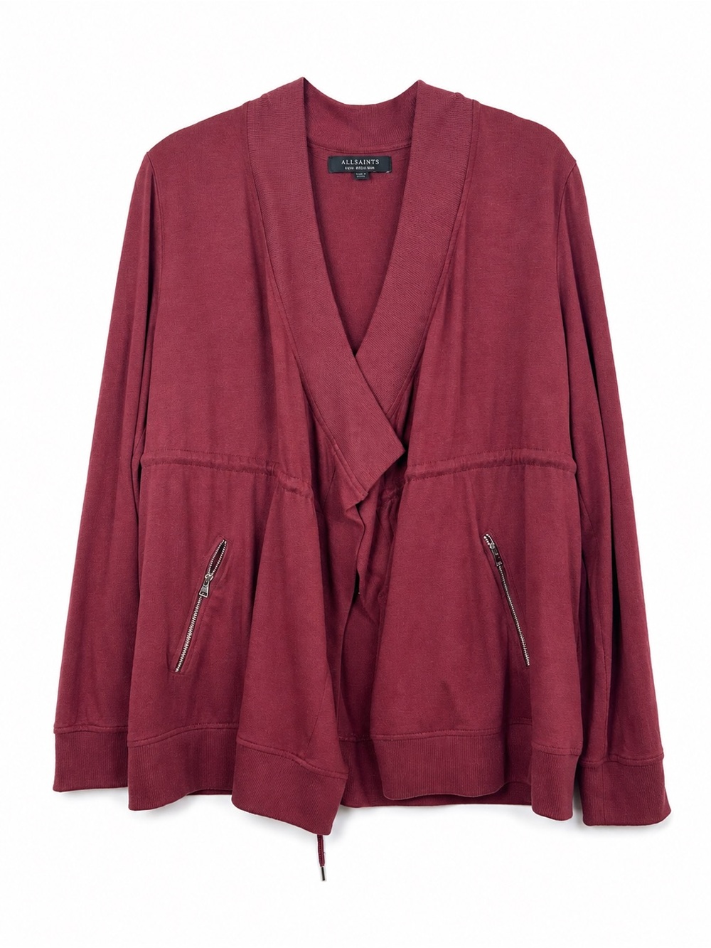 AllSaints Gina Drape Jacket Sweatshirt Cardigan Burgundy US 8 UK 12